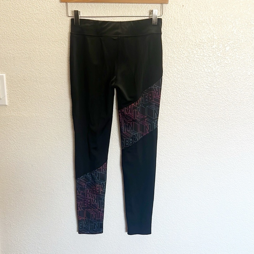 Nike Black Colorful Letter Girls Dri-Fit Tight Fit Colorblock Spell Out Leggings - Picture 5 of 11